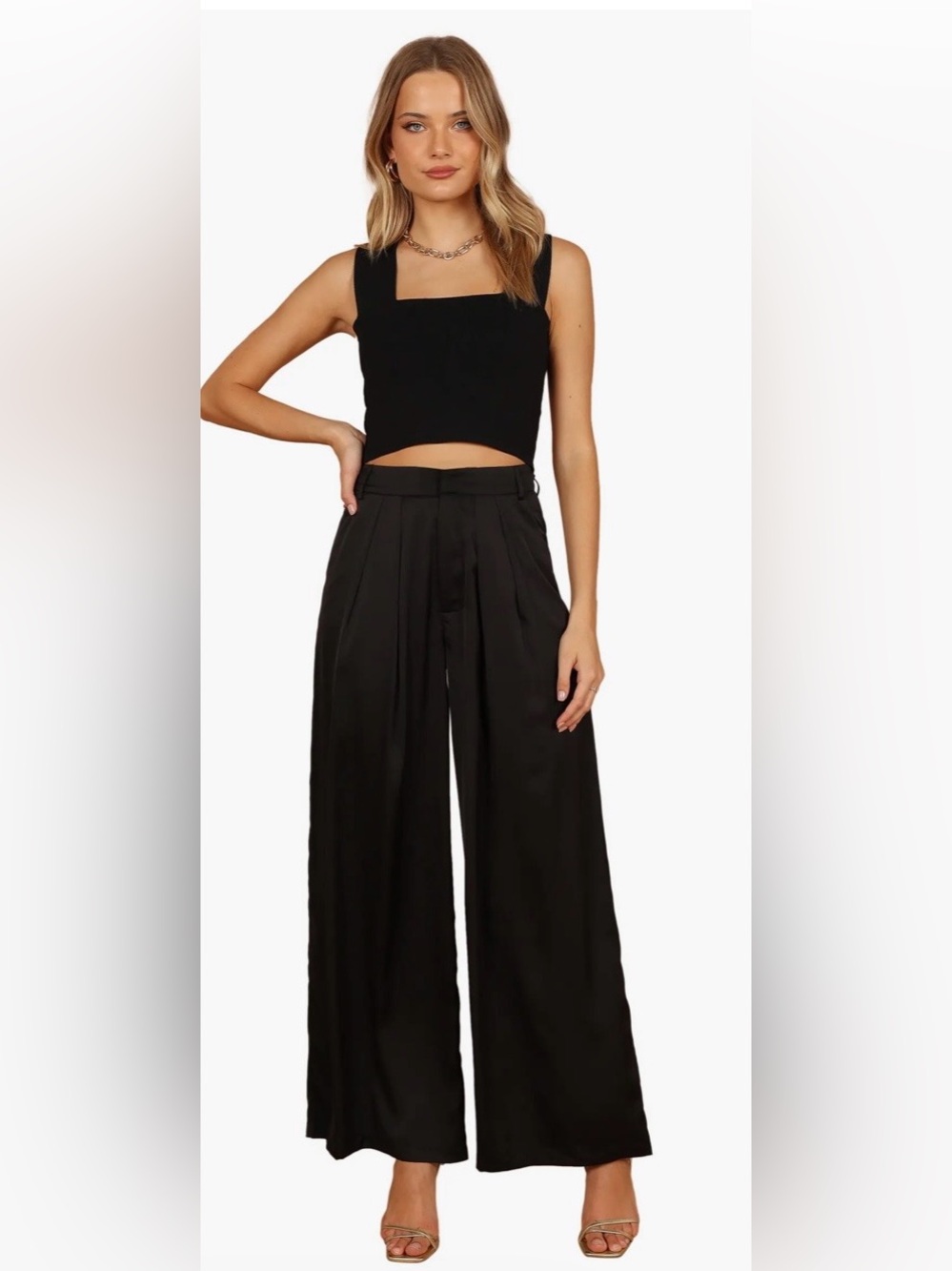 Petal & Pup Black Wellington Wide Leg Satin Pants Size 10
